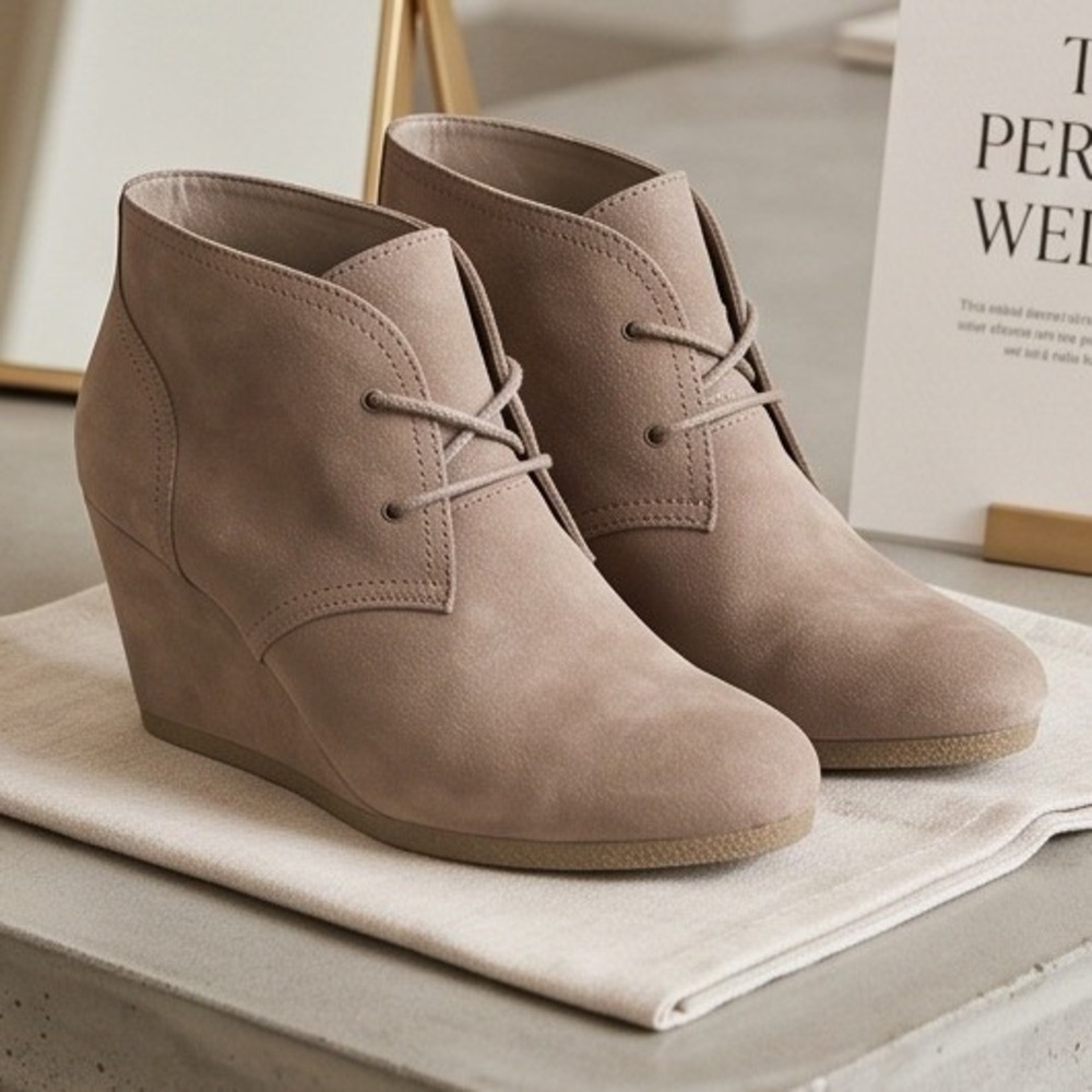 Universal Thread Womens 9 Faux Suede Lace Up Wedge Ankle Boots Tan Taupe NEW